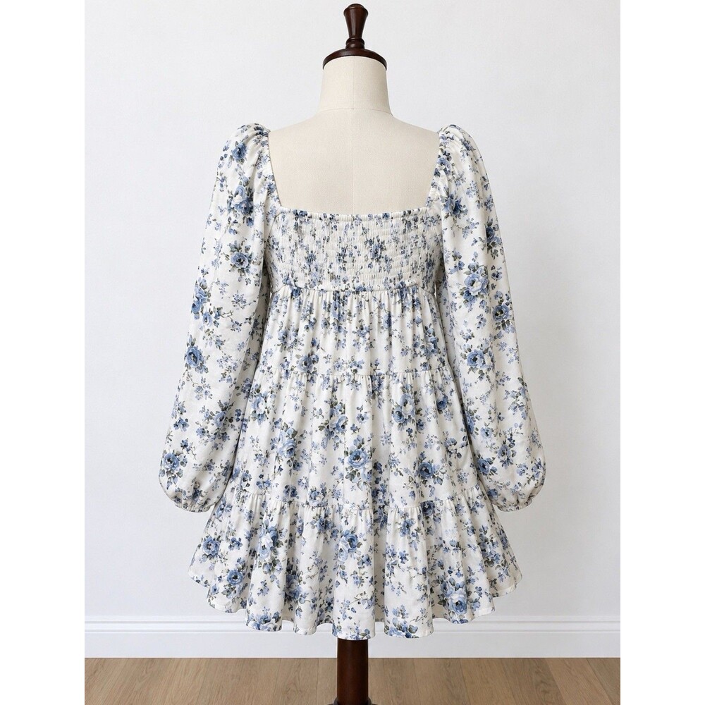 Altar'd State Floral Babydoll Mini Dress Coquette Cottagecore Puff Sleeves Med - Picture 2 of 7